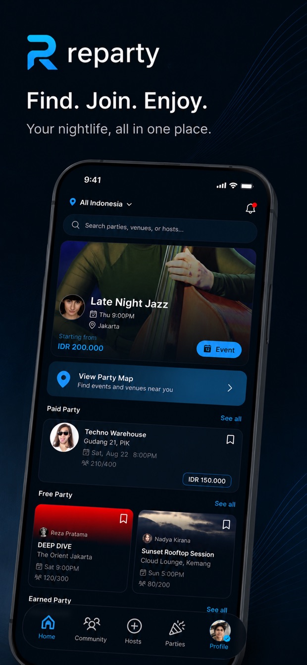 Reparty app — discover parties near you