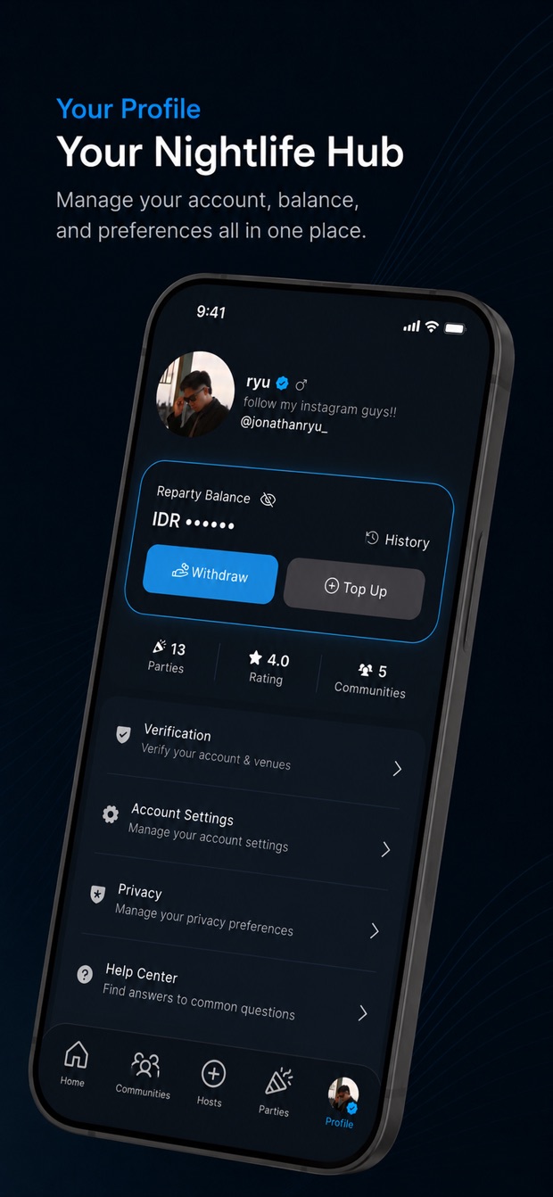Reparty — your profile and wallet